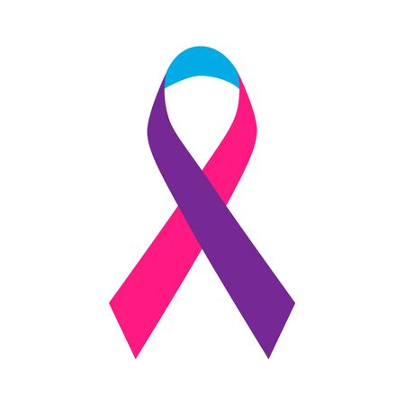 Thyroid cancer awareness ribbon in Teal Pink Blue symbolic bow color to support patient with tumor illnessのイラスト素材