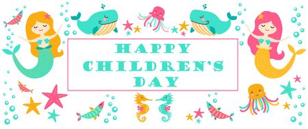 Happy Children's Day for an international children's holiday. Vector illustration. Poster. Banner.のイラスト素材
