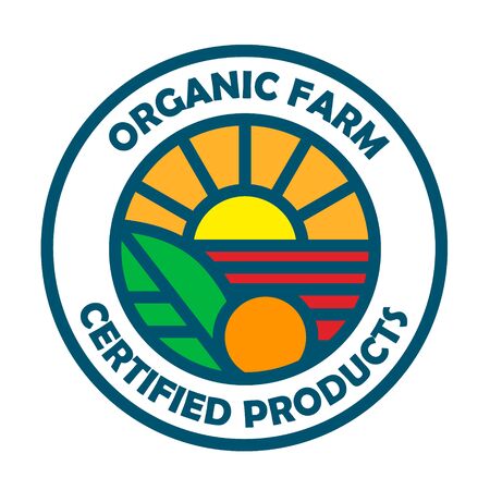 Organic farm logo template, certified products stamp.のイラスト素材