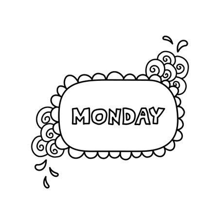 Hand drawing black and white weekly planner Monday template. Cute doodle stationery organizer and schedule for daily plans, diary, schedules. Bullet journal style. Vector illustration.のイラスト素材