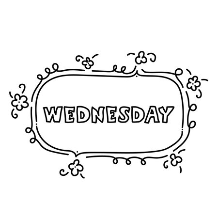 Hand drawing black and white weekly planner Wednesday template. Cute doodle stationery organizer and schedule for daily plans, diary, schedules. Bullet journal style. Vector illustration.のイラスト素材