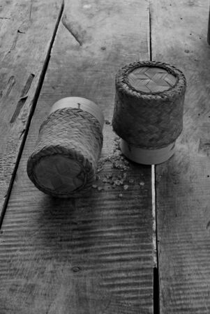the ware of rice stick of Thailand  in black and white handcraftの写真素材