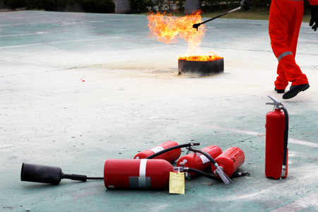 fire fighting training and used extinguisher