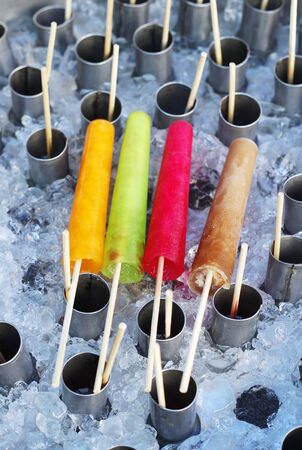 colorful of thai traditional ice cream on ice backgroundの写真素材