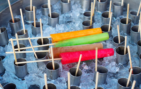 colorful of thai traditional ice cream on ice backgroundの写真素材