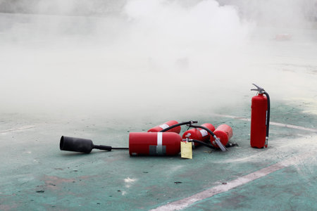 fire fighting training and used extinguisher