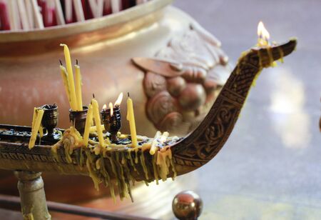 thai style golden candlestick holderの写真素材