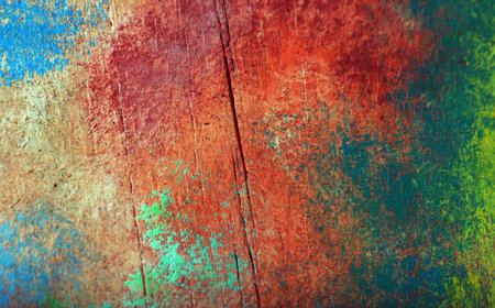Abstract colorful oil painting on wooden board. Oil paint texture with brush. Multi colored...
