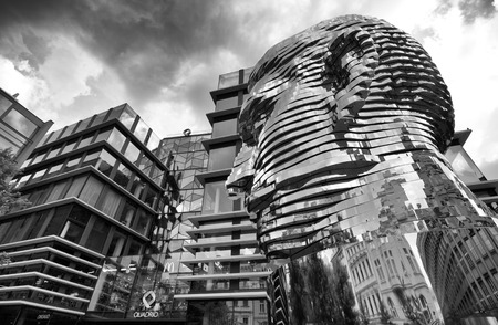 The Head of Franz Kafka (also known as the Statue of Kafka) outdoor sculpture by David Cerny outside the Quadrio shopping centre in Prague.のeditorial素材