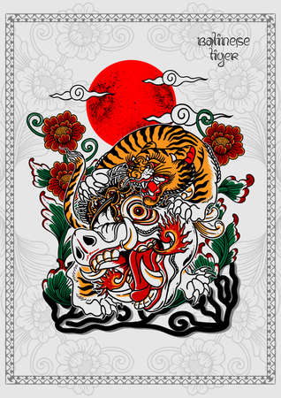 balinese tiger design poster printのイラスト素材