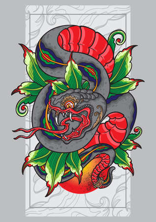 balinese snake traditional tattoo posterのイラスト素材