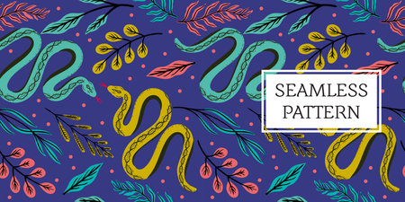 seamless pattern leaves and snake trendy style