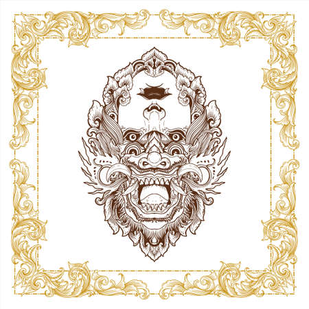 balinese demon mask hand drawn decorative vintage designのイラスト素材
