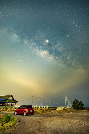 The Milky Way above the community outside the city
