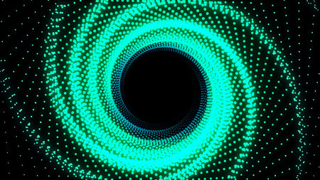 3d Illustration, Green dots lined up in lines It was put together until it was a pantagon pipe and...
