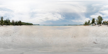 VR 360 panoramic white sand beach, Sattahip, Chon Buri, Thailand, white beach, clear blue sea, ...