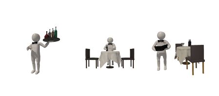 3d illustrator, 3d rendering, The Waitress symbol on a white background shows a 3D image of Waiter Delivery Food Serviceの写真素材