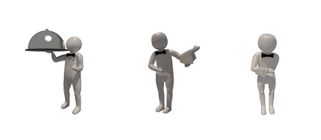 3d illustrator, 3d rendering, The Waitress symbol on a white background shows a 3D image of Waiter Delivery Food Serviceの写真素材