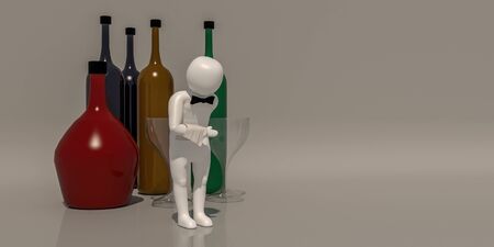 3d illustrator group of career symbols on a gray background, 3d rendering of the Waiter at restaurant. Includes a selection path.の写真素材