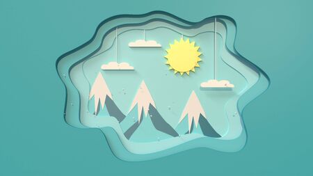 3d rendering, 3d illustrator,  In a free-form frame There was a sunrise over the mountains on a snowy day.の写真素材