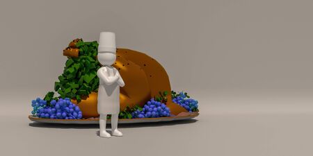 3d illustrator group of career chef symbols on a gray background, 3d rendering of the cooking. Includes a selection path.の写真素材