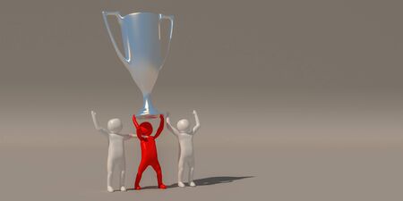3d rendering, A group of characters who have received a silver trophyの写真素材