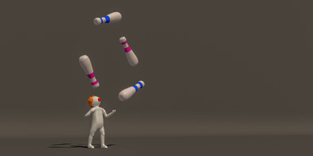 3d illustrator of career symbols on a gray background, 3d rendering of The clown.