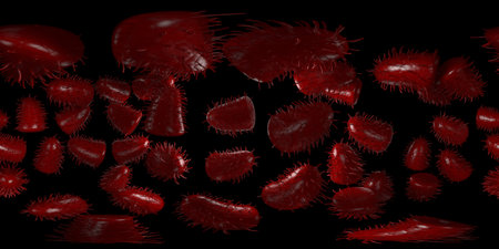 3d rendering Microscope virus- bacteria close up.  Equirectangular  360 VR image.  The medical...