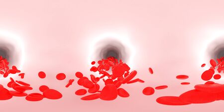 3d rendering of erythrocyte or red blood corpuscle.  Equirectangular  360 VR image.  The medical panoramic background.の写真素材