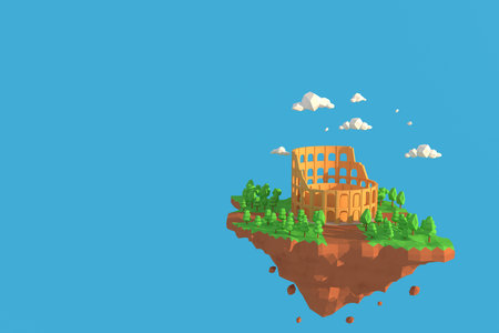 3D illustrator Colosseum, Rome, Italy. 3d rendering low polygon geometry background. Abstract polygonal geometric Shape. Lowpoly minimal style art.の写真素材