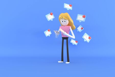 A woman is checking email via mobile phone. 3d illustratorの写真素材