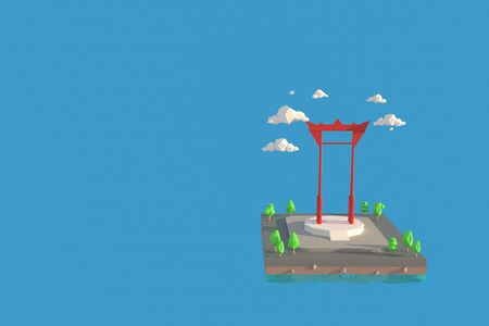 3D illustrator  Giant Swing in Bangkok, Thailand. 3d rendering Low Polygon Geometry Background. Abstract Polygonal Geometric Shape. Lowpoly Minimal Style Art.の写真素材