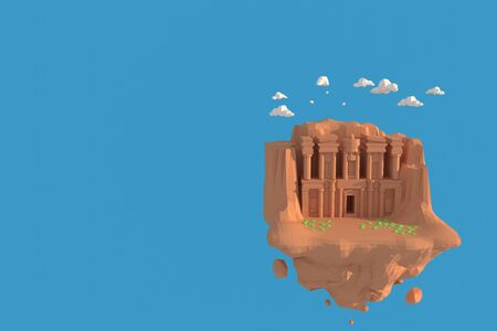 3D illustrator Petra in Jordan. 3d rendering Low Polygon Geometry Background. Abstract Polygonal Geometric Shape. Lowpoly Minimal Style Art.の写真素材