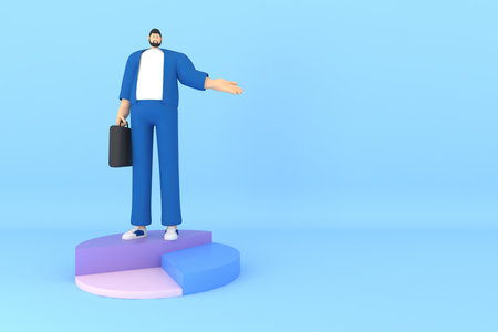 A male character presentation   on the infographic. 3d rendering of business modelsの写真素材