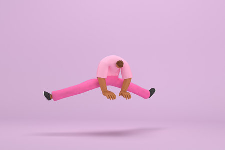 The black man with pink clothes.  He is jumping. 3d illustrator of cartoon character in acting.の写真素材