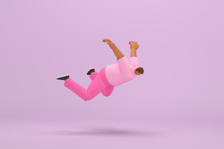 The black man with pink clothes.  He is falling down. 3d illustrator of cartoon character in acting.の写真素材
