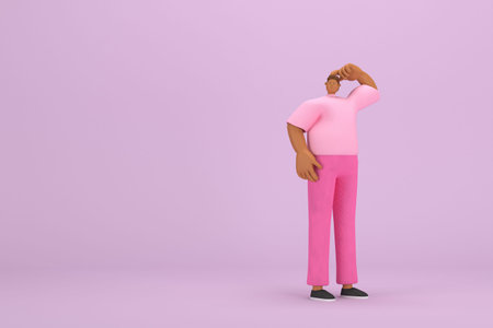 The black man with pink clothes.  He is expression  of body and hand when talking. 3d rendering of...
