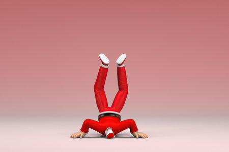 A man wearing Santa Claus costume.  He is falling down. 3d rendering of cartoon character in acting.の写真素材