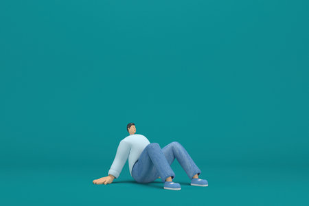 cartoon character wearing jeans and  long shirt. He is expression  of body and hand when talking. 3d rendering in acting.の写真素材