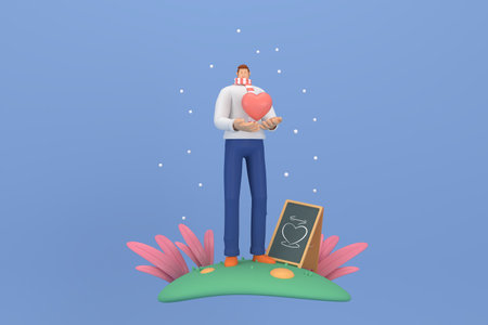 3d character in the festival of Valentine Day. 3d rendering of graphic resourse.の写真素材