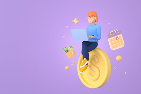 Tax Day Reminder Concept. Businessman submit tax by online concept, online tax payment and report. Business income. 3d illustration.の写真素材