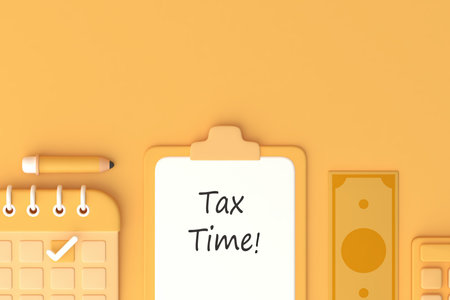 Tax Day Reminder Concept. 3d illustration submit tax by online concept, online tax payment and report. Business income.の写真素材
