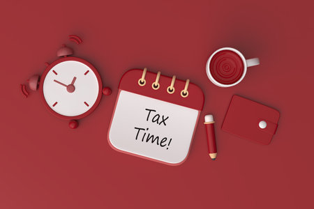 Tax Day Reminder Concept. 3d illustration submit tax by online concept, online tax payment and...