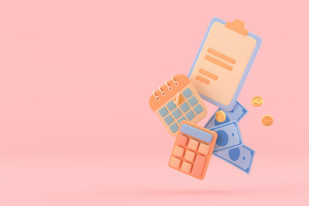 Tax Day Reminder Concept. Businessman submit tax by online concept, online tax payment and report. Business income. 3d illustration.の写真素材