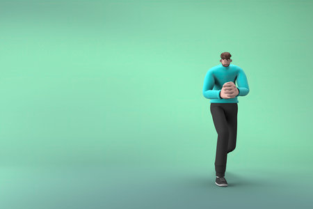Man in casual clothes making gestures while pushing or pulling. 3D rendering of a cartoon character