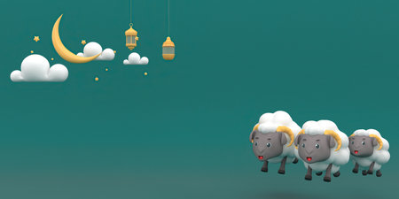 Eid al-Adha official holidays which are celebrated within Islam. 3d illustration of Eid al-Adhaの写真素材