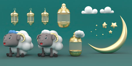 Eid al-Adha official holidays which are celebrated within Islam. 3d illustration of Eid al-Adhaの写真素材