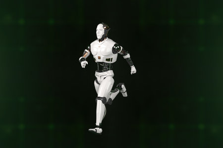 Futuristic world robots are running. Presentation of technology with robots.  3d rendering action of robot.の写真素材