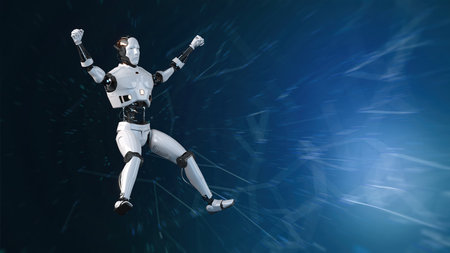 Futuristic world robots are running. Presentation of technology with robots.  3d rendering action of robot.の写真素材