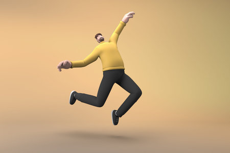 Men in casual clothes are jumping. 3D rendering of cartoon charactersの写真素材